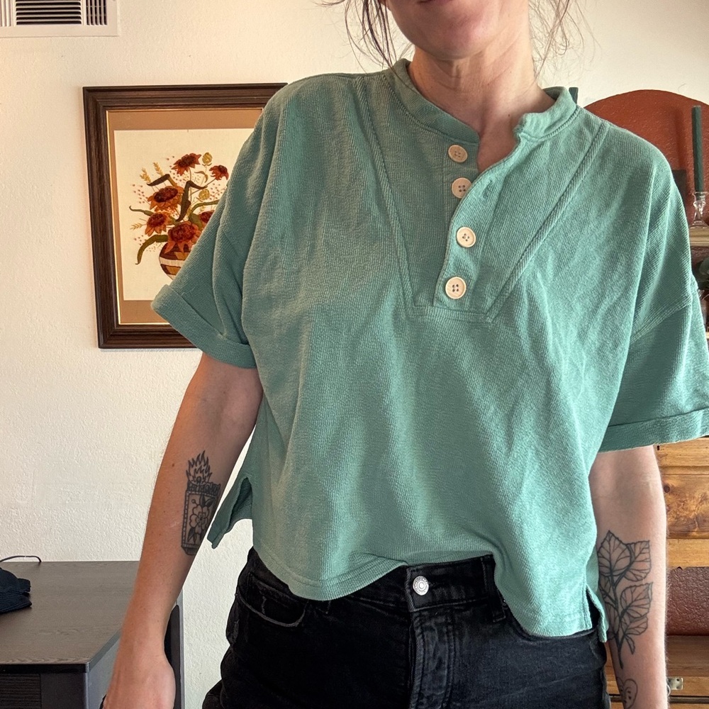 Sea foam green Button-Up Women's Top